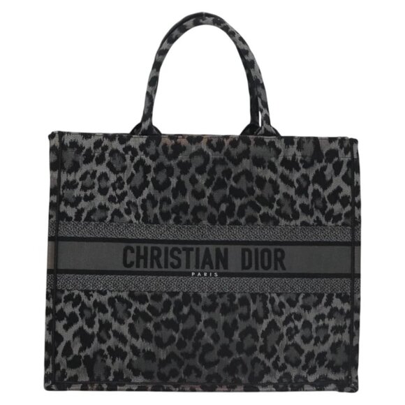 Christian Dior Leopard Book Tote Tote Bag Canvas Black Auth nb210V - Picture 1 of 16